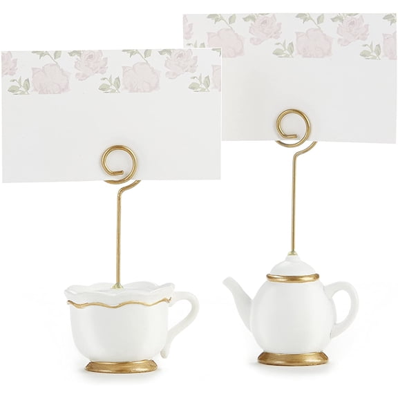 Place Card Holders, Tea Time Whimsy, Teapot and Teacup, Place Cards Included, Set of 6,Pink