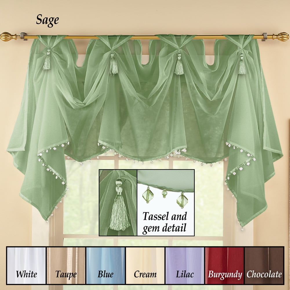 Collections Etc Tassel Sheer Scoop Valance Curtains Walmart Com