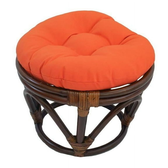 Rattan Footstool with Twill Cushion, Tangerine Dream