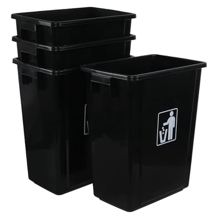12 Gallon Open Top Rectangular Trash Can, Plastic Garbage Can Indoor Set of 4, Black$$Storage