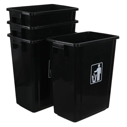 12 Gallon Open Top Rectangular Trash Can, Plastic Garbage Can Indoor Set of 4, Black$$Storage