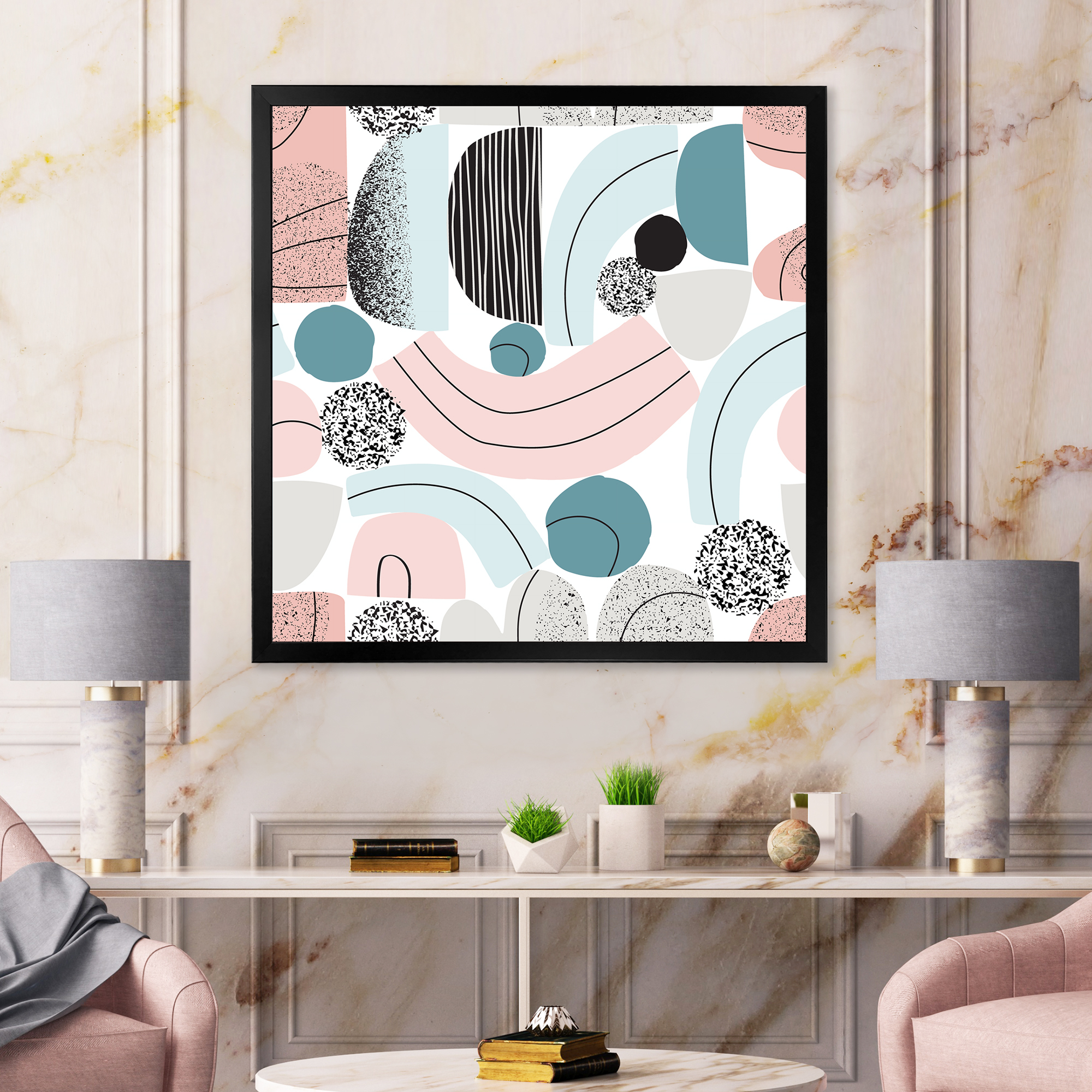 Designart 'Art Collage In Pastel Colors' Modern Framed Art Print
