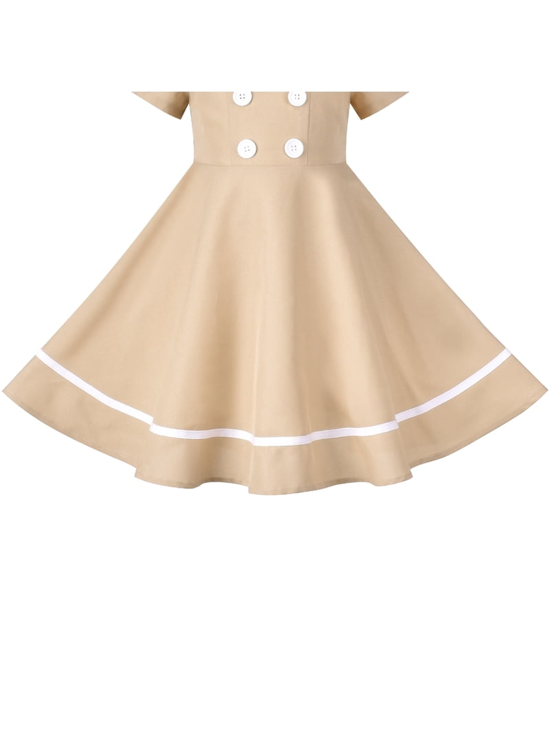 beige uniform dress The Children's Place Girls Uniform Short Sleeve Ponte Knit 2 In 1 Dress Tan S (5/6)