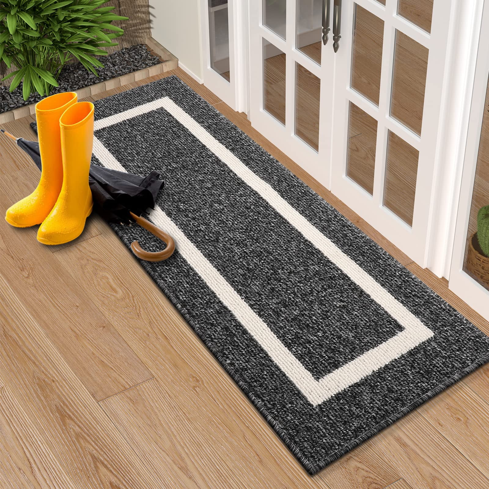 Door Mats Indoor, Thin Indoor Door Mats for Entryway Front Door Entry,  Non-Slip Absorbent Resist Dirt Small Medium Large Entrance Rug, Rubber  Backing Machine Washable, Black 