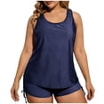 thumbnail image 2 of XUNKUSGA 3 Piece Swimsuit for Women Comfortable Swim Tank Top with Striped Bra and Drawstring Split High Waist Boy Shorts Modest Tankini Bathing Suits, 2 of 6