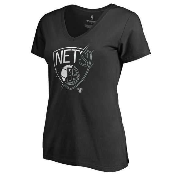 Women's Black Brooklyn Nets X-Ray Slim Fit V-Neck T-Shirt
