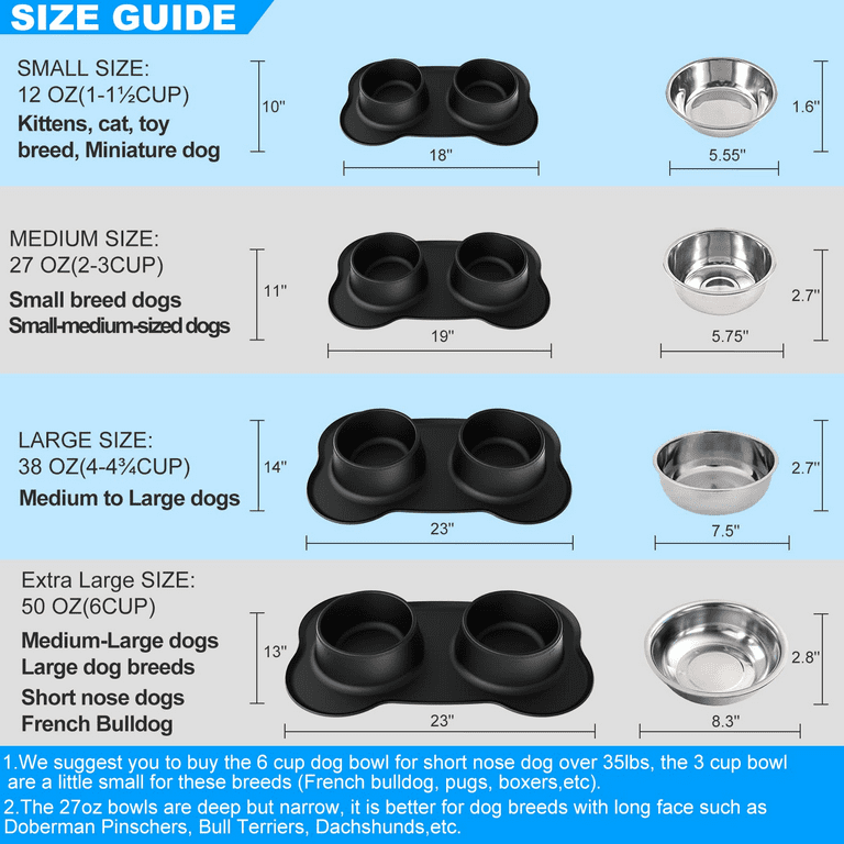 Pet Deluxe Dog Bowls Stainless Steel Dog Food Water Bowl Set with Stand,  Feeding Bowls No Spill Non-Skid Silicone Mat, Dog Dishes for Small Medium