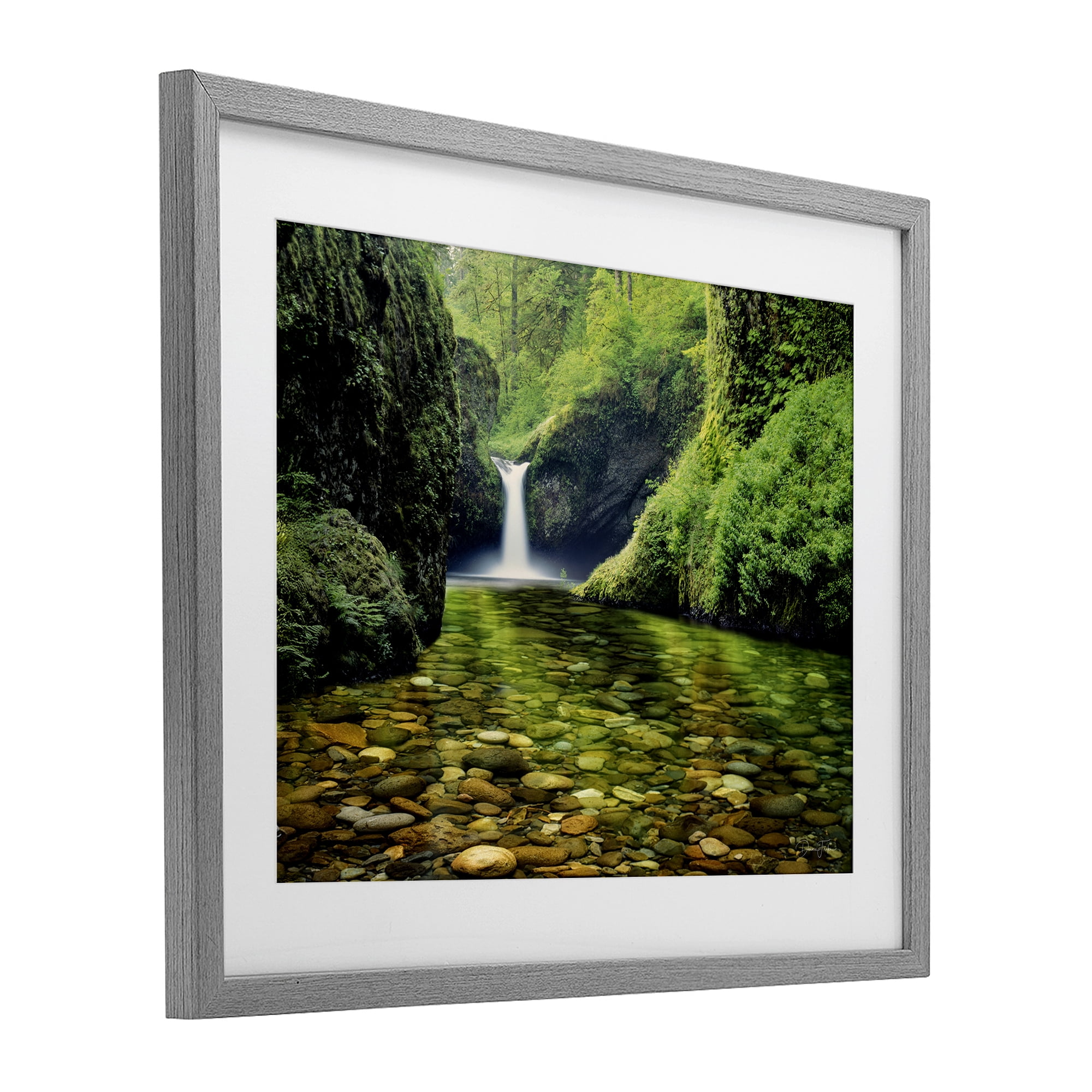 Stupell Industries Punchbowl Falls in Emerald Forest Gray Framed Print Under Glass, design by Dennis Frates