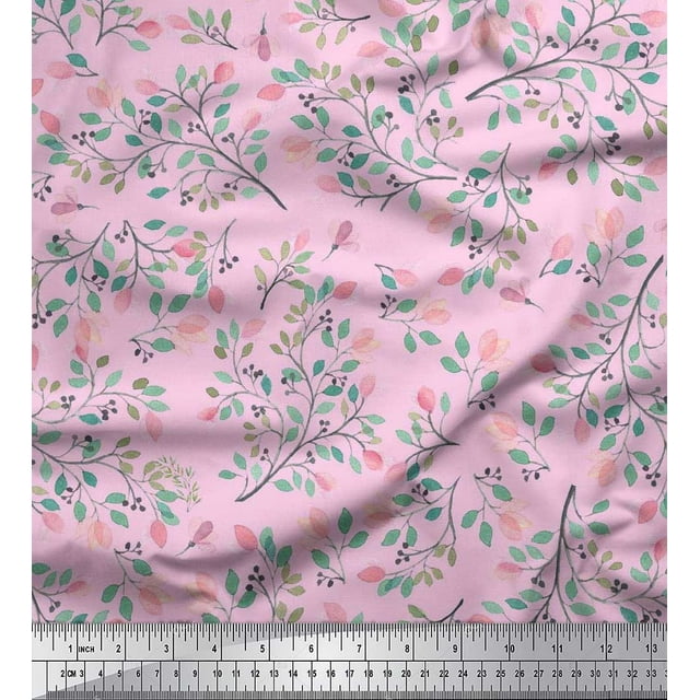 Soimoi Tissu Popeline de Coton Imprimé Feuilles au Mètre 56 Pouces de Large
