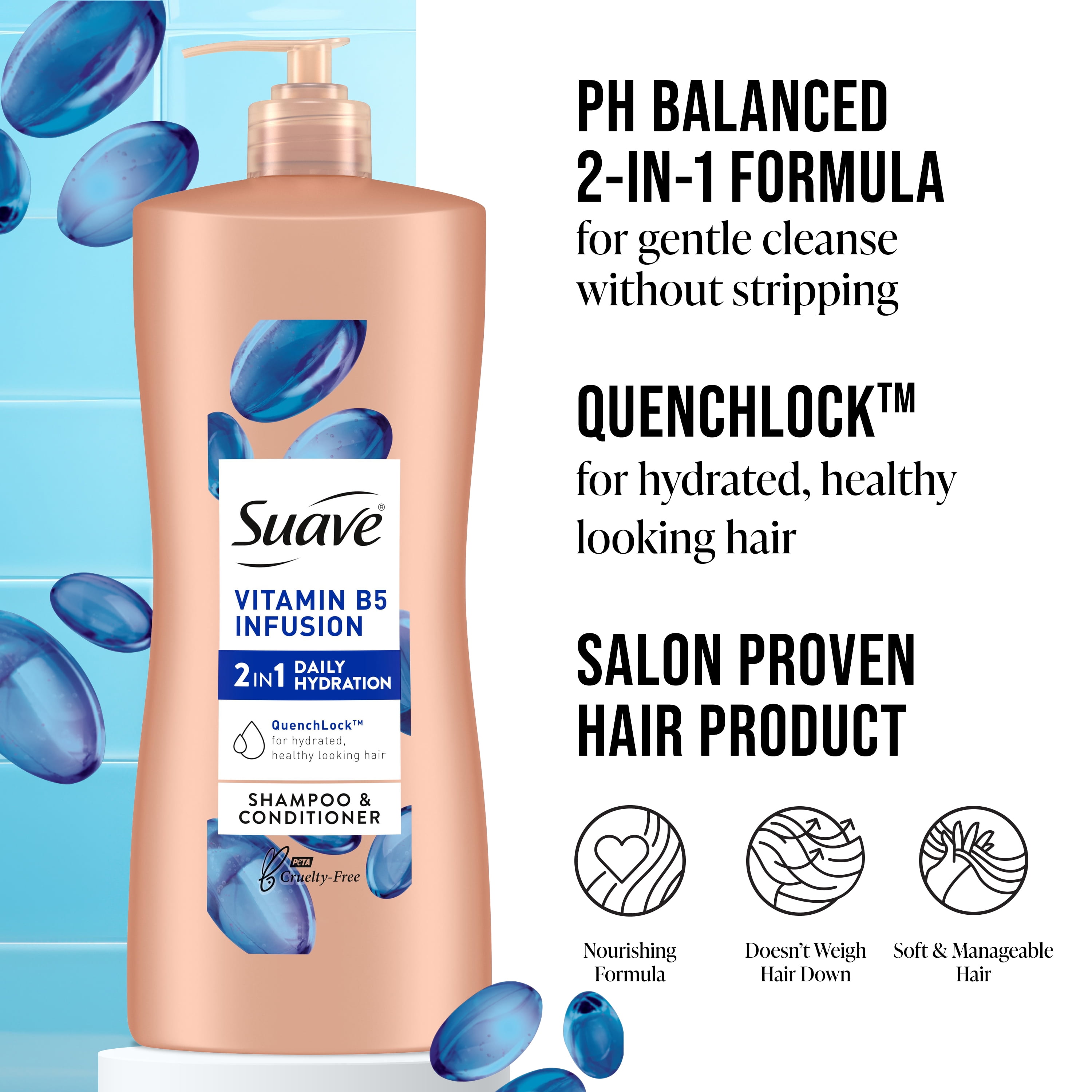 (4 pack) Suave 2-in-1 Shampoo & Conditioner, Moisturizing Vitamin B5 Infusion for Dry Hair, 28 fl oz
