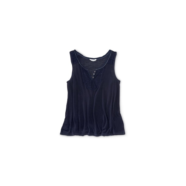 Aeropostale Womens Sheer Lacey Slub Tank Top, Azul, X-Large Aeropostale Camiseta sin mangas