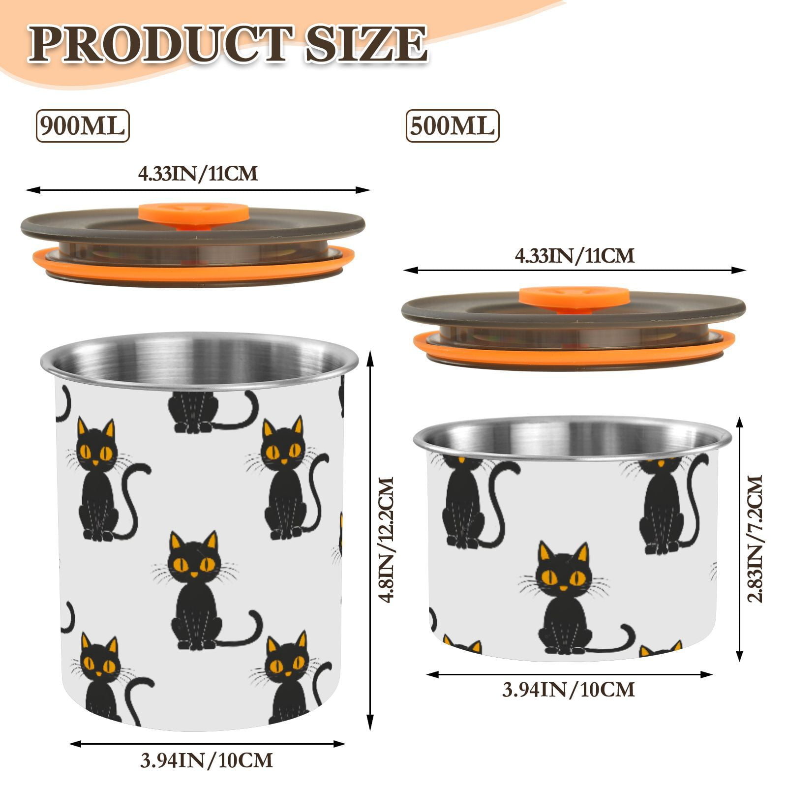 Doodle Cat Kitten Airtight Coffee Bean Canister 30oz Food Storage Containers with Lids For Gournd, Tea, Sugar, Flour, Rice, Cereal, Candy Cookie Jar