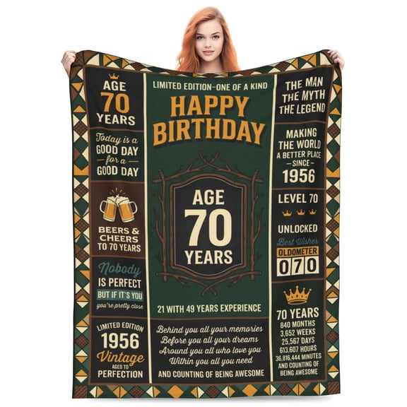 70th Birthday Gifts for Men, 70 Year Old Birthday Gifts for Men, Gifts for 70 Year Old Man, 1956 Birthday Gifts for Dad Papa Grandpa, 70th Birthday Blanket 50x40