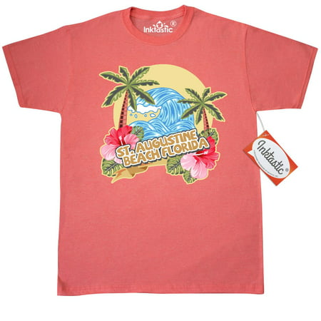 Inktastic Spring Break With Ocean Wave Palm Trees St. Augustine Beach T-Shirt Vacation Sea Hibiscus Flower St. Florida Mens Adult Clothing Apparel Tees (Best Waves In Florida)