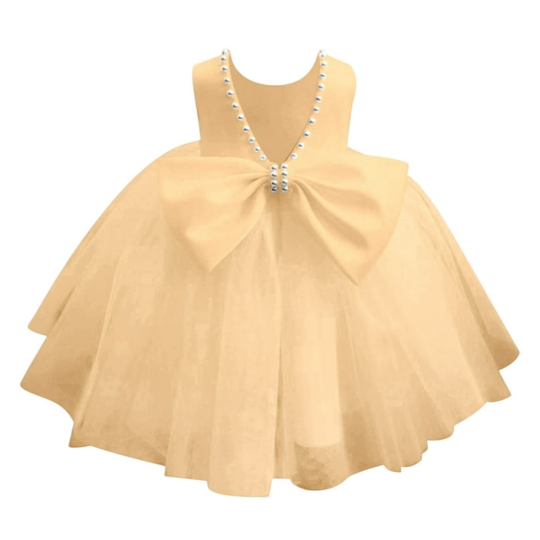 Whouriu Toddler Girls Dresses Sleeveless Wedding Elegant Tutu Dress Children Party Princess Tulle Dresses Beige,Sized 4-5, Girl's, Size: 4-5 Years