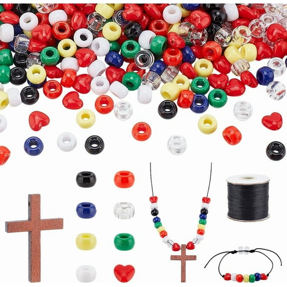 1210pcs Plan of Salvation Bracelet Making Kit Pony Beads 7 Colors Acrylic Beads Heart Beads with Wood Charms Waxed Cord for Necklace Making Easter Bible Church Teaching Kits DIY