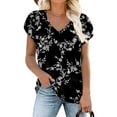 thumbnail image 4 of OAVQHLG3B Summer Tops for Women Casual Short Sleeve Print V-Neck T-Shirt Loose Casual Summer Tee Tops, 4 of 7