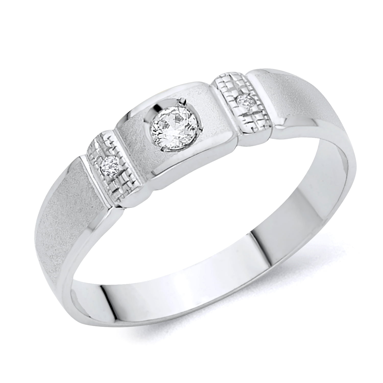 Wellingsale Mens Solid 14k White Gold CZ Cubic Zirconia Wedding Band 