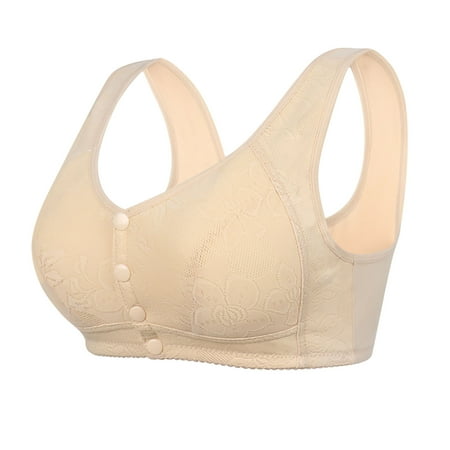 TrendVibe365 Wire Free Bras with Support and Lift Womens Plus Size Wirefree Push up Bralettes Padded Button Front Closure Wide Strap Corset Full Coverage Crop Tank Top Comfort Shapewear Brown 3XL
