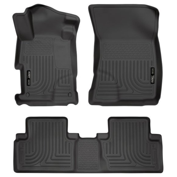 Fits 2012-2015 Honda Civic Husky Liner Floor Liner 98441 WeatherBeater; Molded Fit; Smooth Arcing Ribs/Raised Heel Pad; Black; Rubber; 3 Piece