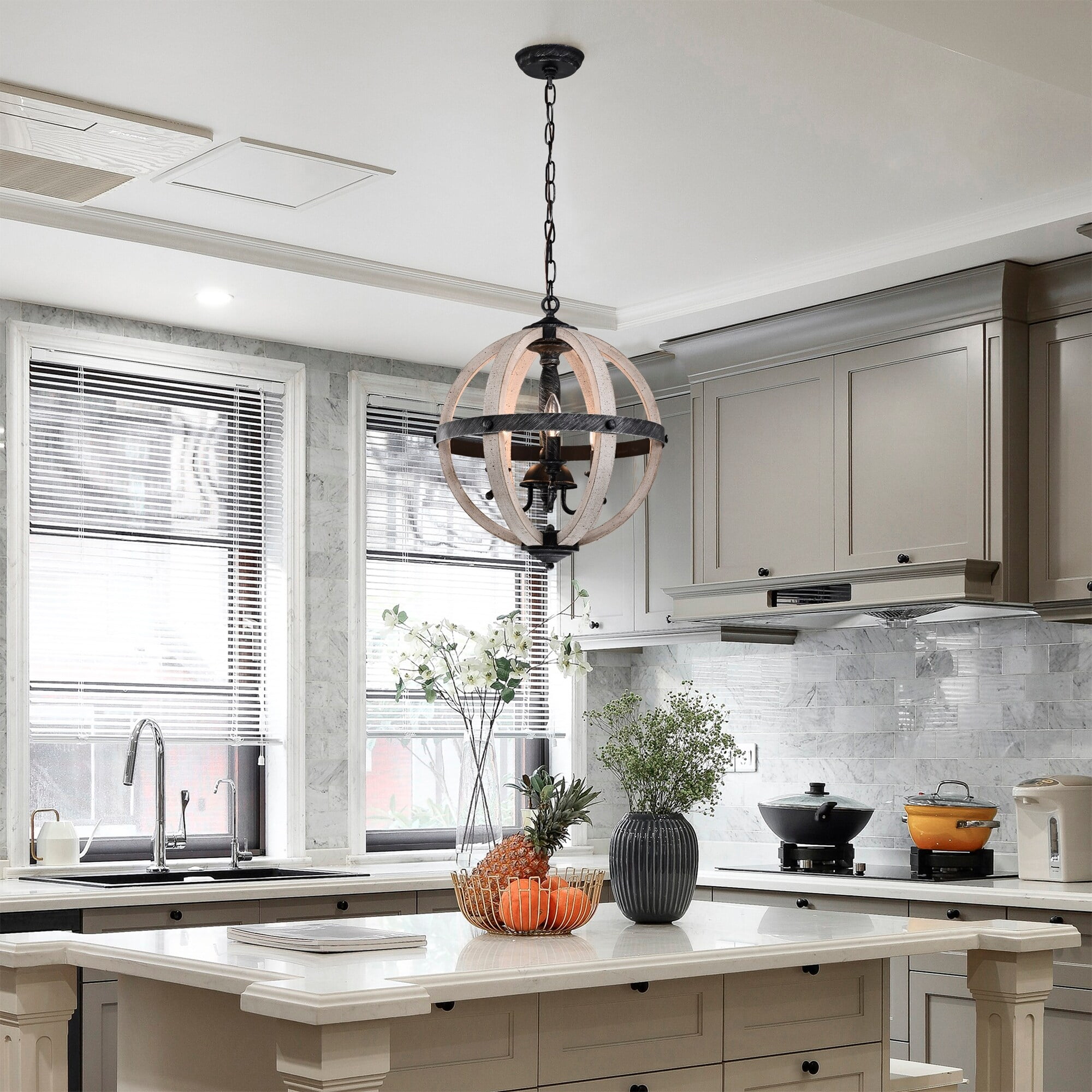 Davi 16 in. 3-Light Indoor Weathered Black and Weathered White Finish Chandelier with Light Kit