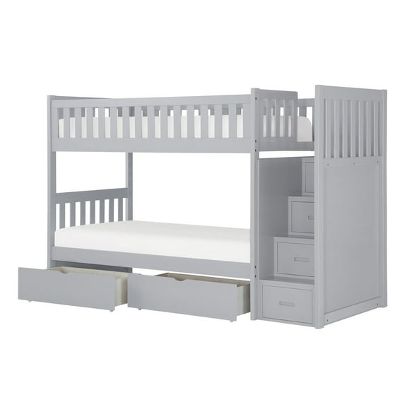 Lexicon Orion 97" Reversible Step Storage Wood Bunk Bed with Storage Box in Gray