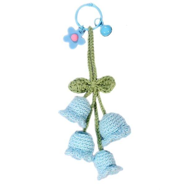 Llavero tejido a mano con forma de campana de orquídea y flor, llavero de flores tejidas, regalos, monedero, accesorios de cartera para teléfono, llav Azul