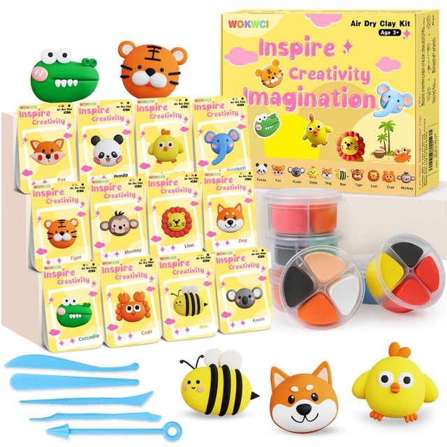 Kit de arcilla WOKWCI Air Dry para niños con 12 animales y 5 herramientas