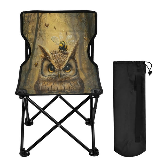 WOBOGO An Owl with Bumblebee Pattern Camping Chair Convenient Four Corner Backrest Folding Stool Can Hold Up to 220lbs