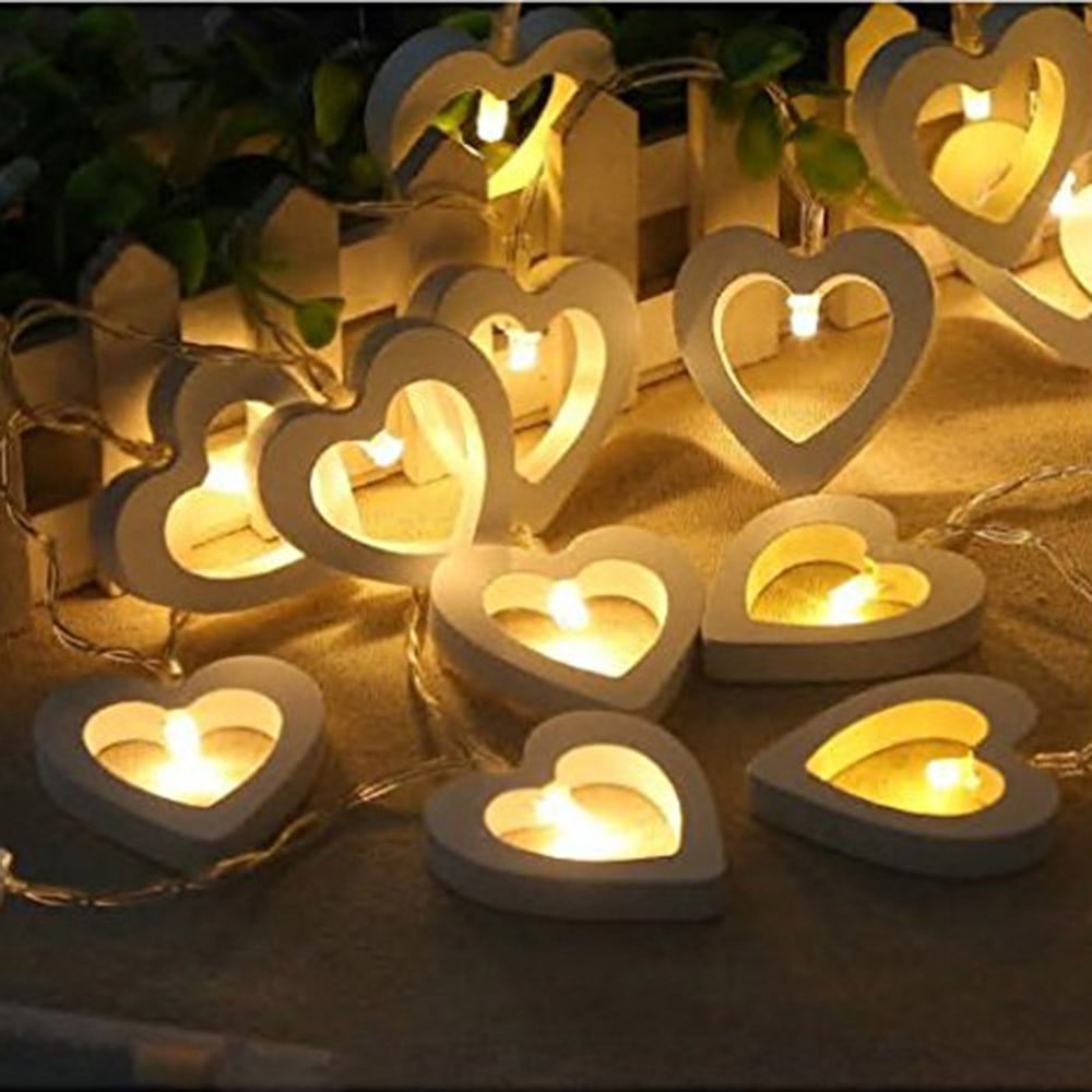 30CM METAL LED HEART 20 WARM LIGHTS DECOR HOME HANGING FAIRY BEDROOM WEDDING NEW 