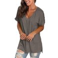 thumbnail image 2 of Jalioing V Neck T Shirt Women's Loose Short Sleeve Summer Tee Casual Basic Side Slit Fashion Tops 2025 Trendy, 2 of 5
