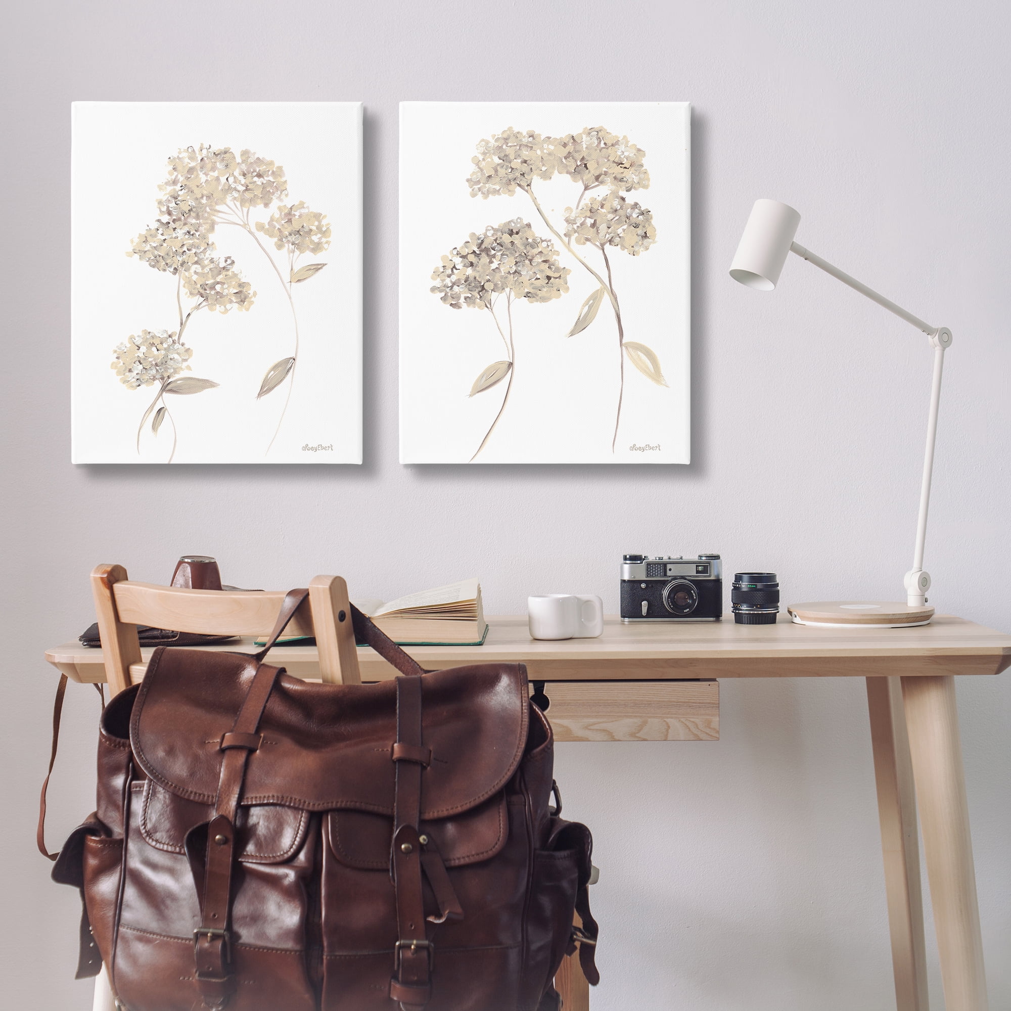 Stupell Industries Plain Beige Blossom Sprig Plants & Flowers Painting Wrapped Canvas Art Print Wall Art, 24 x 30, Set of 2