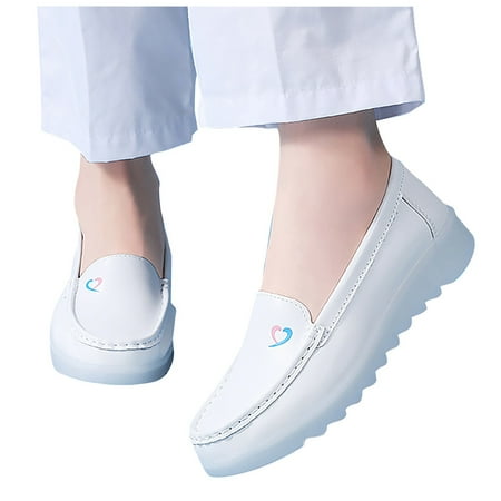 Mepaouo Women s Slip on Shoes Non Slip White Rubber Sole Nursing Shoes Arch Support Nurse Ballet Loafers