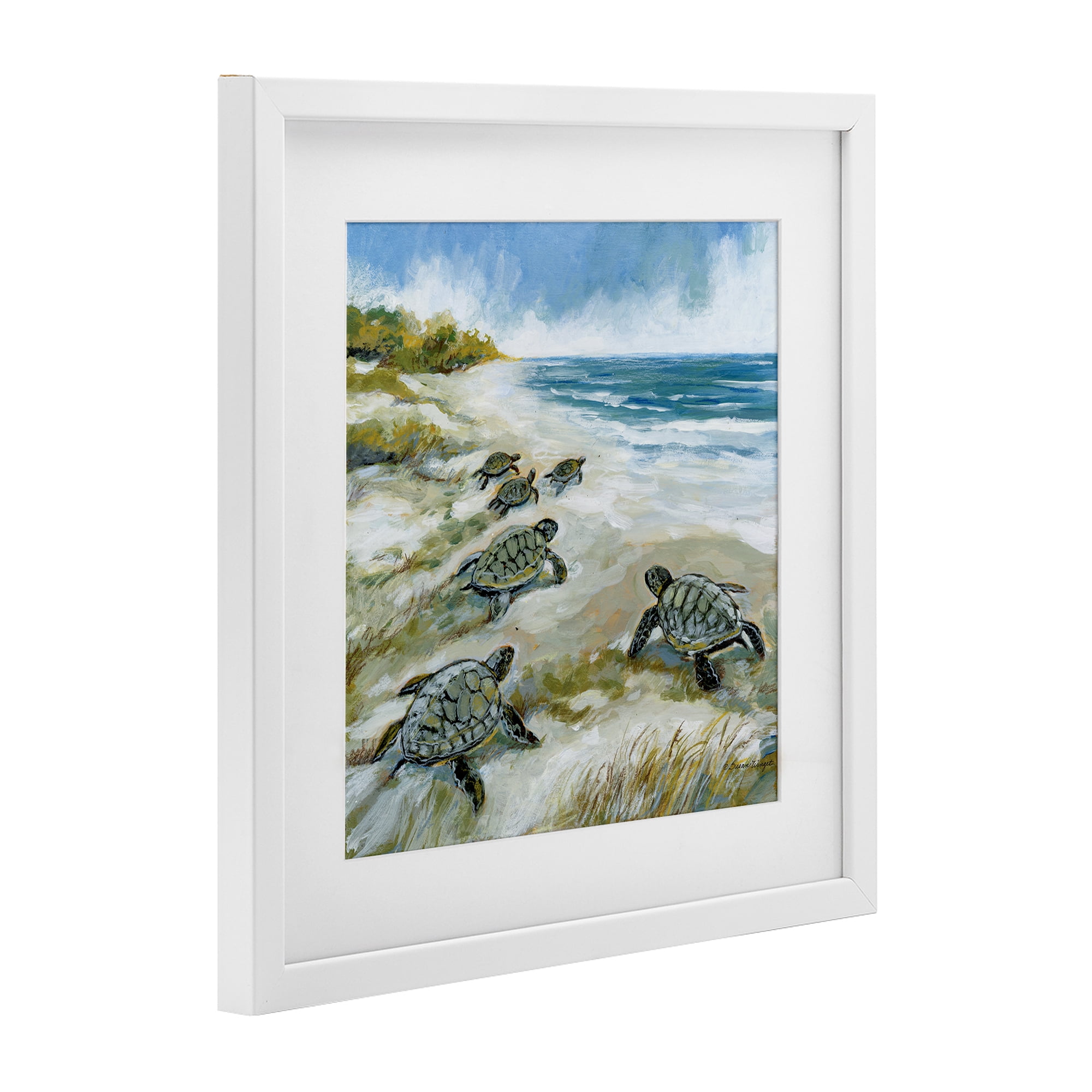 Stupell Industries Baby Sea Turtles on Beach White Framed Print Under Glass, design by Susan Winget