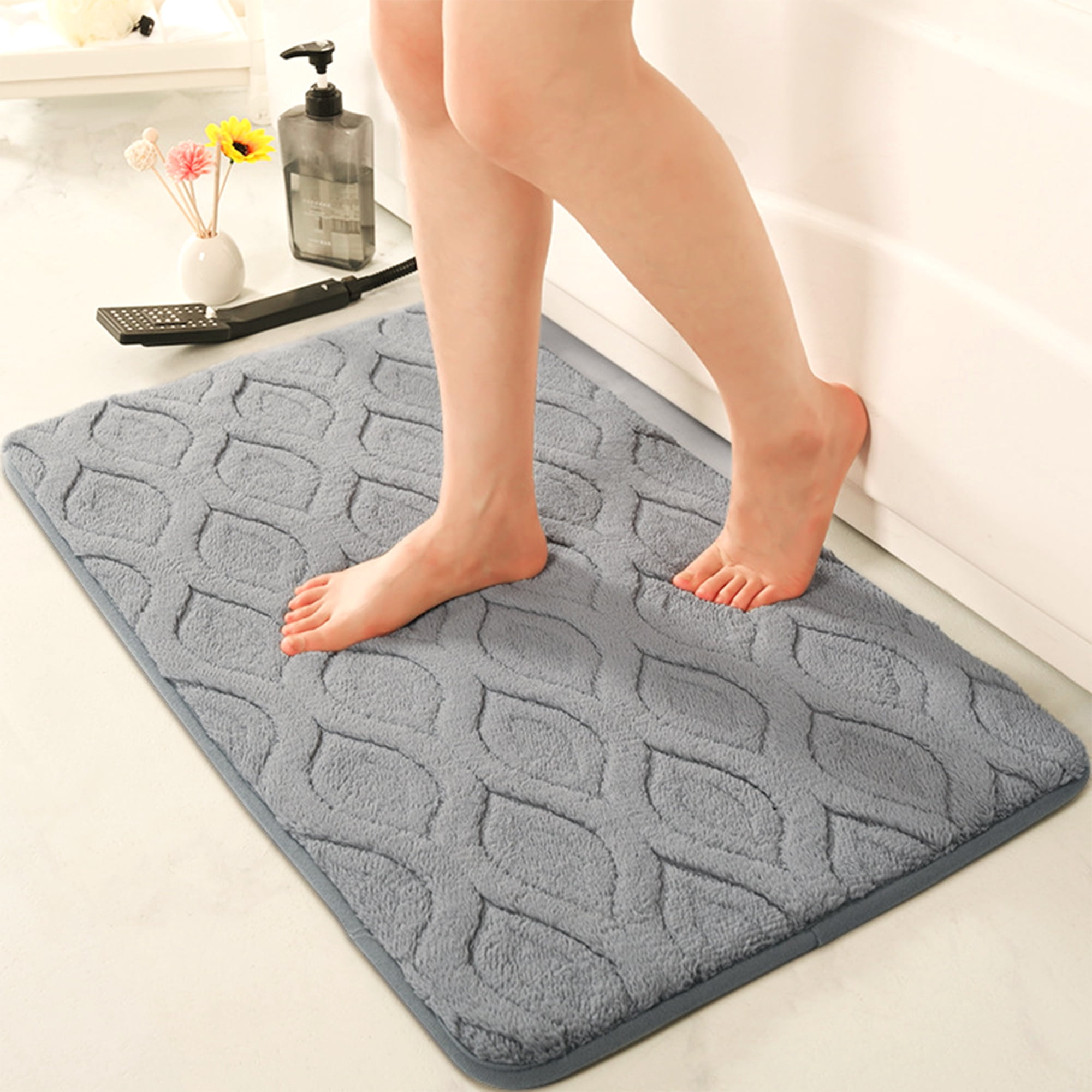 Unique Bargains Bathroom Rug Soft Non Slip Washable Mat Grey 20" x 32"