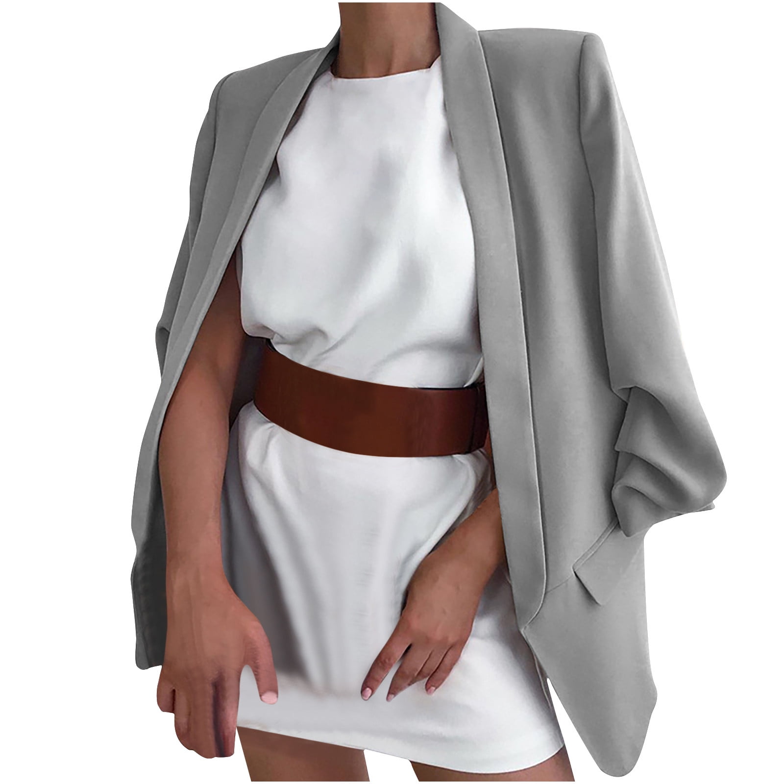 womens 3/4 sleeve lightweight office work suit jacket turn down collar cardigan slim fit solid