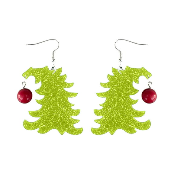 Christmas Tree Acrylic Earrings – Lightweight Holiday Dangle Earrings for Women, Green Stitch Design Jewelry Ornament Gift