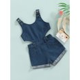 thumbnail image 3 of Bagilaanoe Toddler Baby Girl Summer Playsuit Sleeveless U-neck Buckle Shoulder Straps Cutout Waist Denim One Piece Romper, 3 of 8
