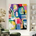 thumbnail image 5 of Hand-Painted Oil on Canvas - Modern Abstract Multicolor Wall Art in Pink, Green, Blue, Yellow, Black, White, Brown, Red, Golden - Frameless Contemporary Decor for, 5 of 7