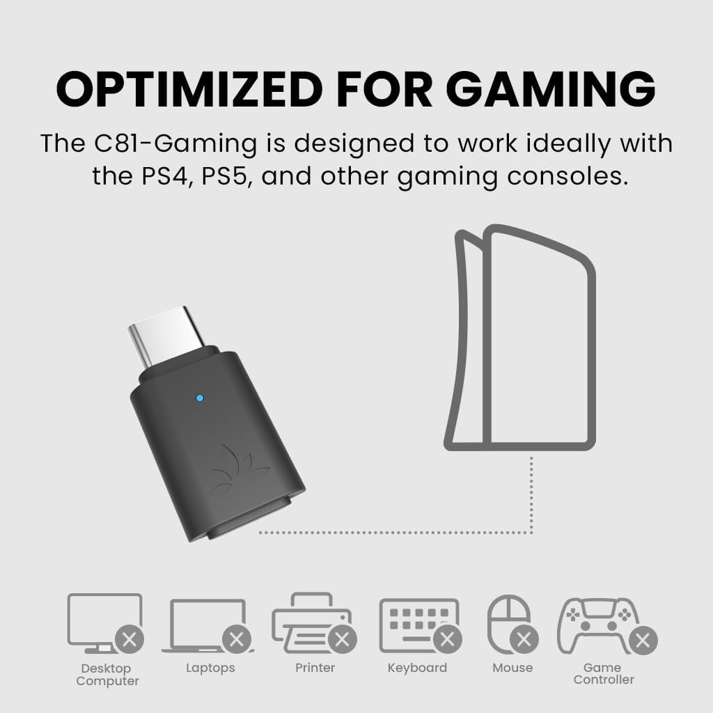 Avantree C81-Gaming- USB C Bluetooth 5.3 Adapter for PS5 & Gaming Consoles with Low Latency & aptX-Adaptive, Wireless Audio Dongle Transmitter for Headphones & Earbuds