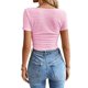 thumbnail image 5 of Top corto LUXVEER para mujer, manga corta, cuello cuadrado, de verano, rosa, 5 of 6