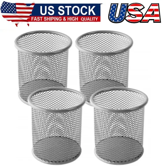 4Pcs Wire Mesh Pencil Holder Metal Pen Cup Desk Pen Organizer Case Pencil Jar