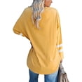 thumbnail image 2 of Oucaili Women T Shirt V Neck T-shirt Striped Tee Casual Tunic Blouse Work Pullover Yellow S, 2 of 3