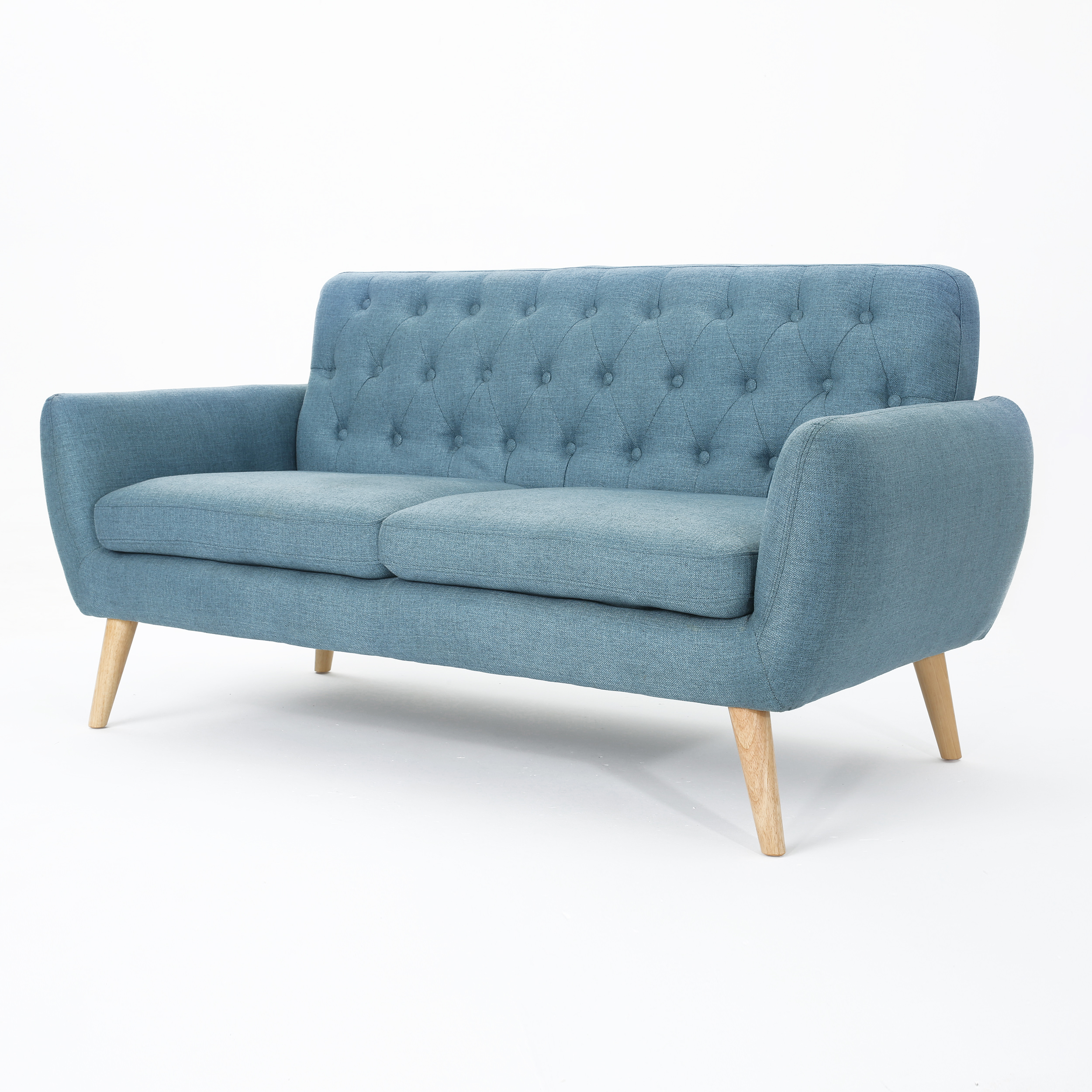 GDF Studio Alscot Mid Century Modern Fabric Tufted Oversized Loveseat, Blue and Natural - image 2 of 8