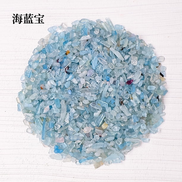 Xiao Hua Piedra triturada de partículas pequeñas naturales de 200 g, piedra desmagnetizante para decoración de uñas, pecera, jardín, piedra triturada de cristal natural azul de 3-5 mm