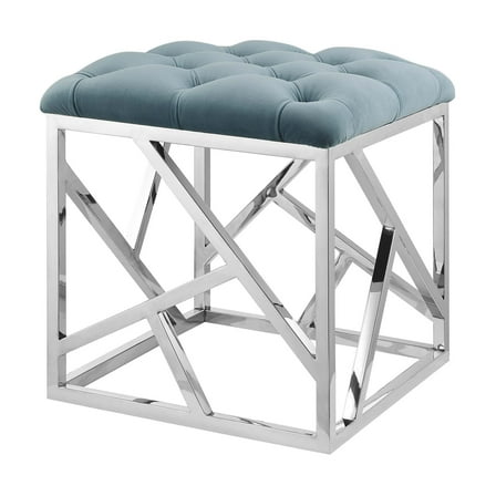 Modern Contemporary Urban Design Living Room Lounge Club Lobby Accent Chair Ottoman, Velvet Fabric Metal Steel, Blue