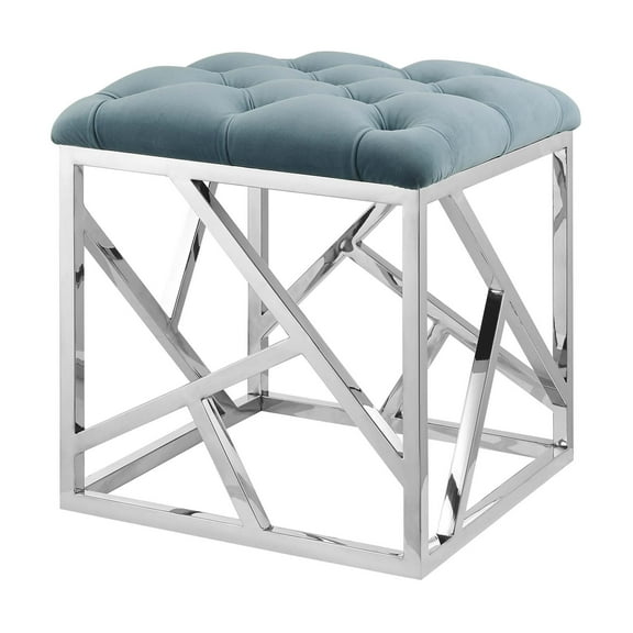 Modern Contemporary Urban Design Living Room Lounge Club Lobby Accent Chair Ottoman, Velvet Fabric Metal Steel, Blue