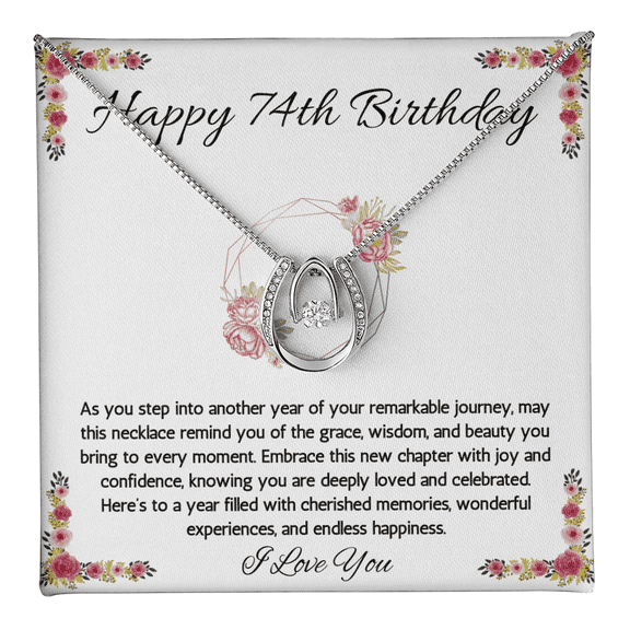74th Birthday Women Gift Lucky in Love Message Card Necklace for Sister Mom wife Grandma Jewelry From dad Brother friend