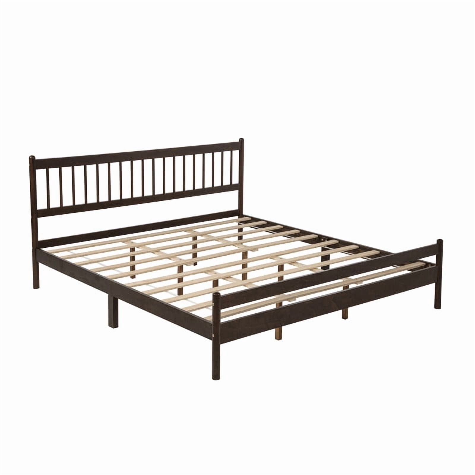 King Size Traditional Style Low Profile Platform Bed with Headboard and Footboard, Wood Bed Frame with Rounded Bedpost