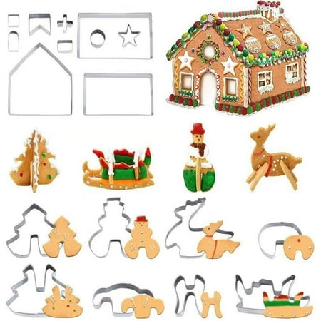 

3D Christmas Cookie Cutter Set - 18 Piece Christmas Biscuit Mold Include Gingerbread House Snowman Tree Reindeer and Sled